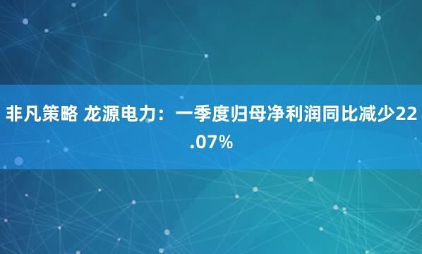 非凡策略 龙源电力：一季度归母净利润同比减少22.07%